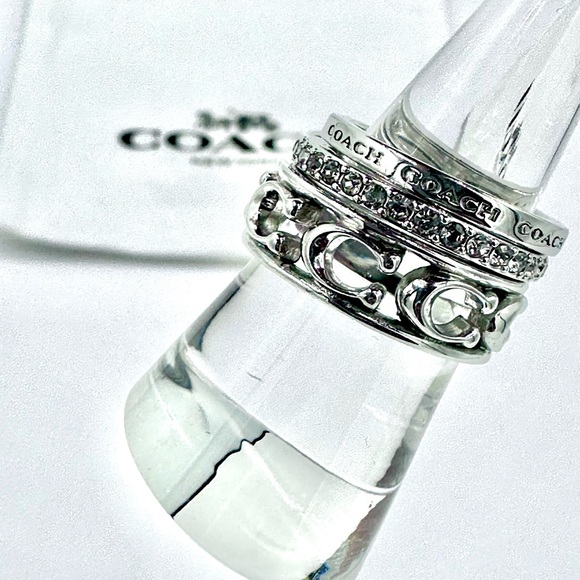 Coach 7.5 Silver Ring NWOT Stackable Set - Picture 3 of 5